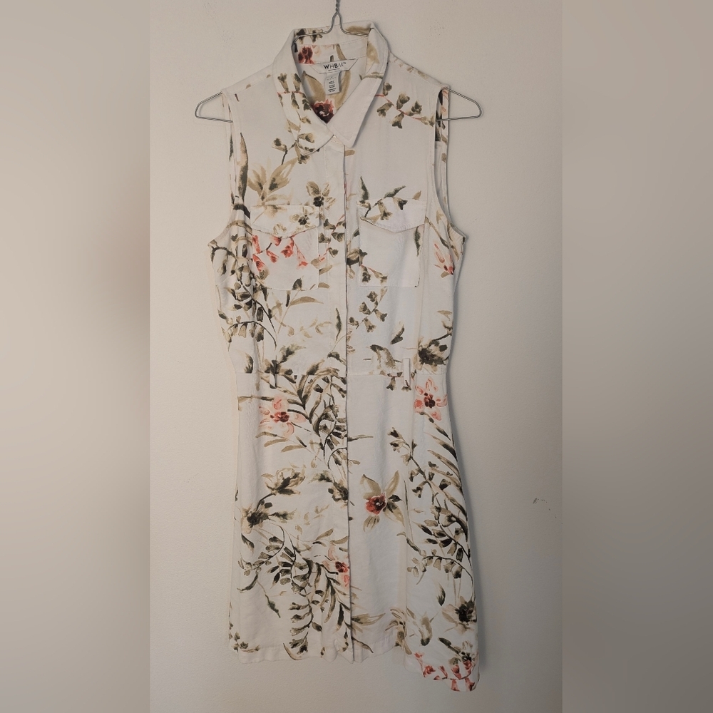 White House Black Market Floral Sleeveless Button Front Dress Size 4 White